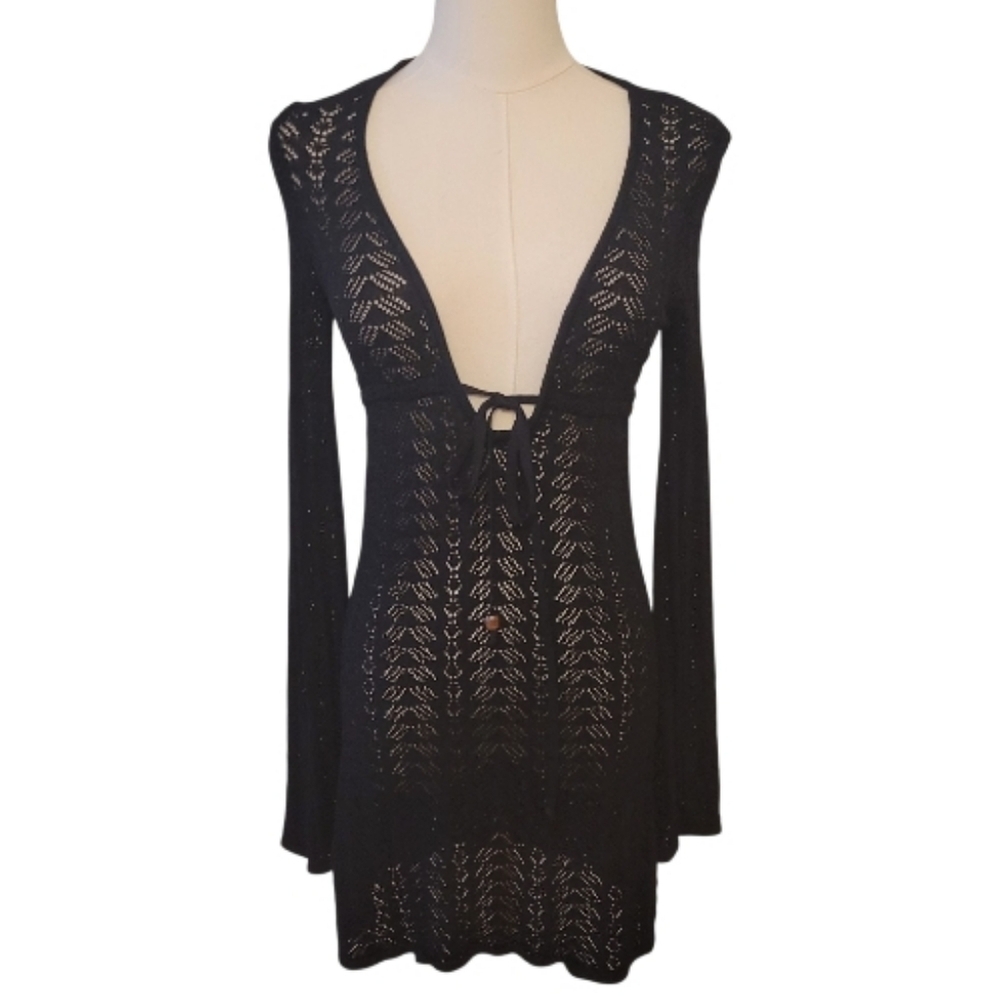 Tommy Bahama Black Sheer Crochet Mini Dress Size XS